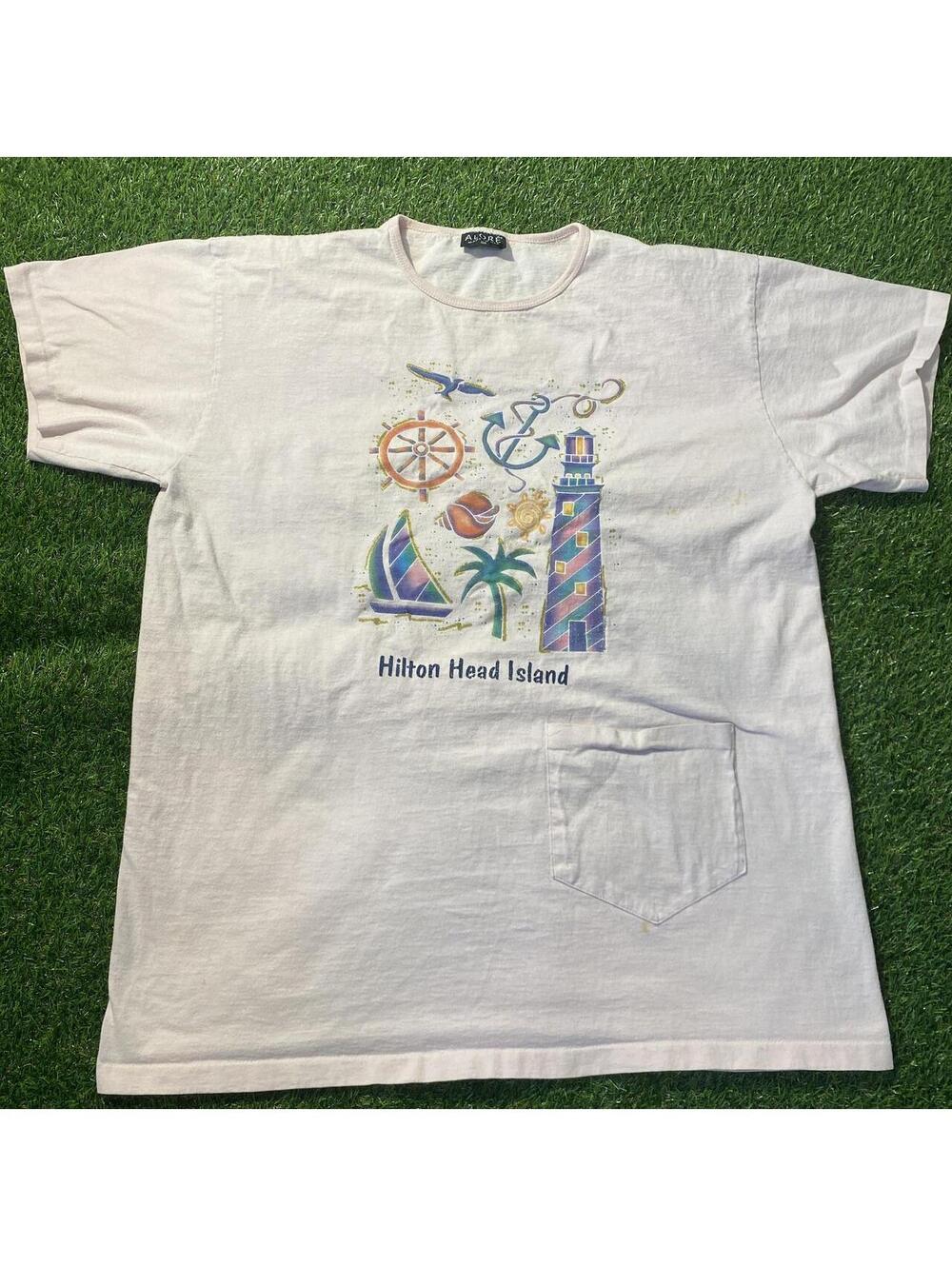 Vintage 90s Single Stitch Hilton Head Island light pink cotton t-shirt dress